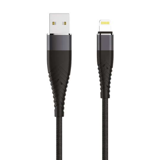 Кабель, OLMIO SOLID, USB 2.0 - lightning, 1.2м, 2.1A, Усиленный, Цвет Черный