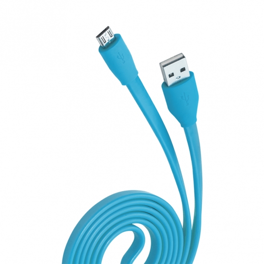 Кабель, OLMIO USB 2.0 - microUSB, 1м, 2.1A, Голубой, Плоский