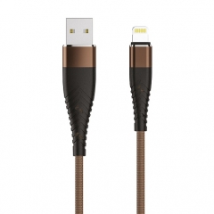 Кабель SOLID, USB 2.0 - lightning, 1.2м, 2.1A, усиленный, цвет капучино, OLMIO