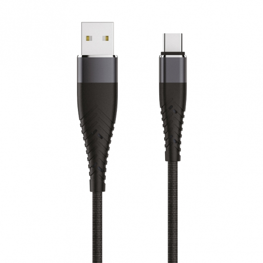 Кабель, OLMIO SOLID, USB 2.0 - Type-C, 1.2м, 2.1A, Усиленный, Цвет Черный