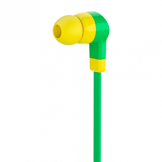 Наушники внутриканальные "Positive", пластик, зелено-желтые, зеленый кабель, 3.5мм