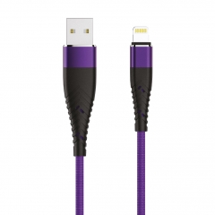 Кабель SOLID, USB 2.0 - lightning, 1.2м, 2.1A, усиленный, цвет индиго, OLMIO