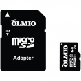 Карта памяти microSDHC 64GB Class 10 UHS-I, с адаптером, OLMIO 0