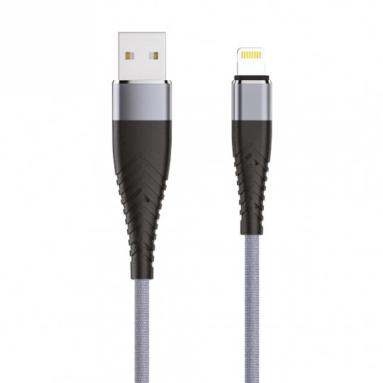 Кабель SOLID, USB 2.0 - lightning, 1.2м, 2.1A, усиленный, цвет титановый, OLMIO