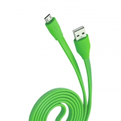 Кабель, OLMIO USB 2.0 - microUSB, 1м, 2.1A, Зеленый, Плоский