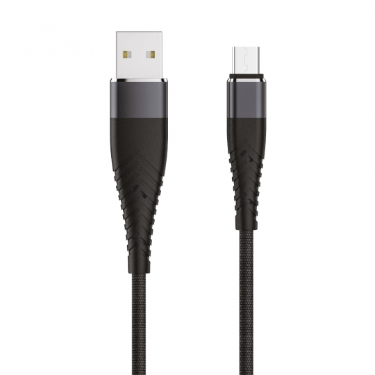 Кабель SOLID, USB 2.0 - microUSB, 1.2м, 2.1A, усиленный, цвет черный, OLMIO