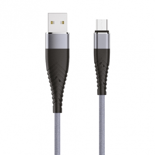 Кабель SOLID, USB 2.0 - microUSB, 1.2м, 2.1A, усиленный, цвет титановый, OLMIO